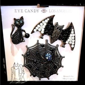NWT ⚜️🖤⚜️ Eye Candy Los Angeles Gorgeous Halloween Whimsy Brooch Pin Set of 3